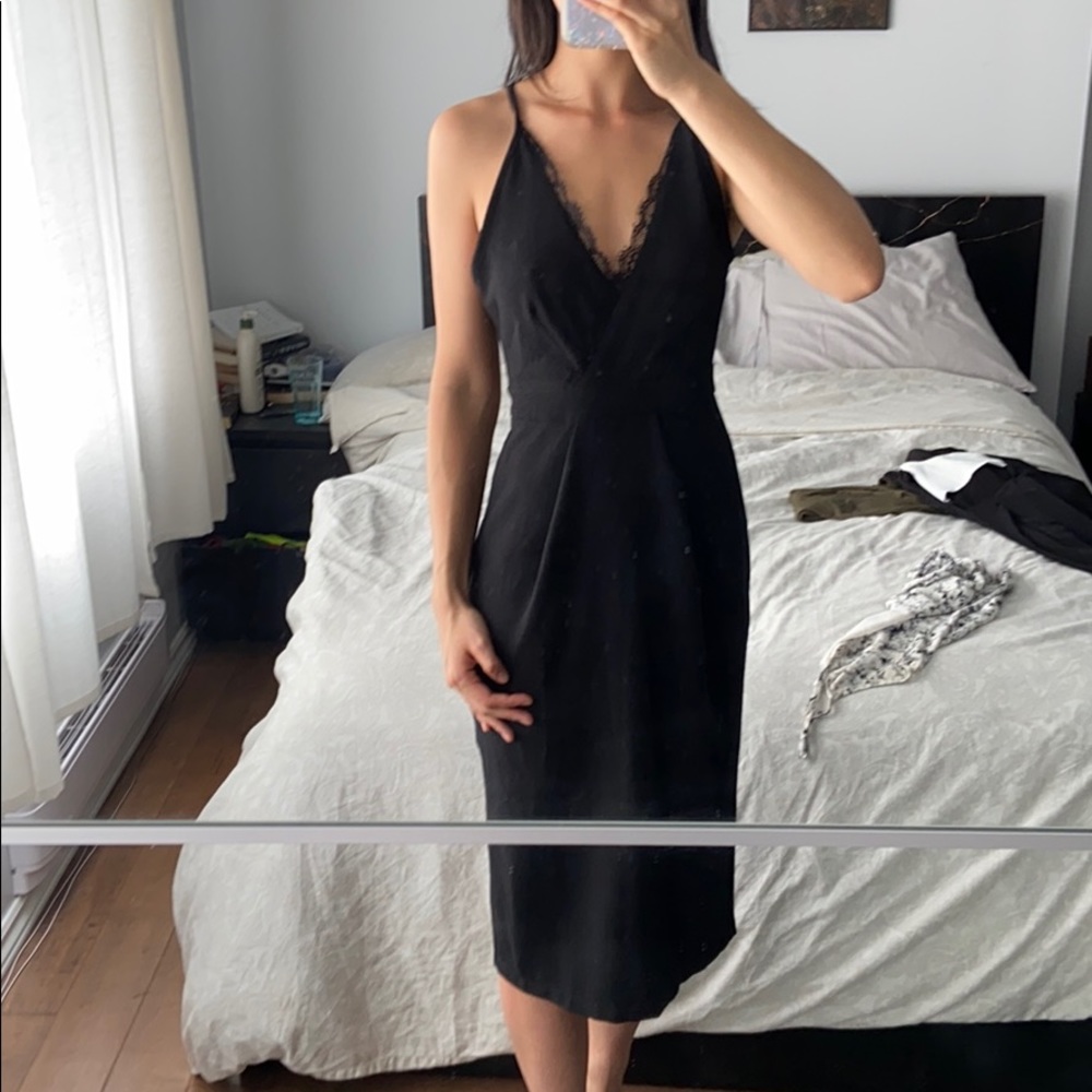 UO Lace back black midi dress